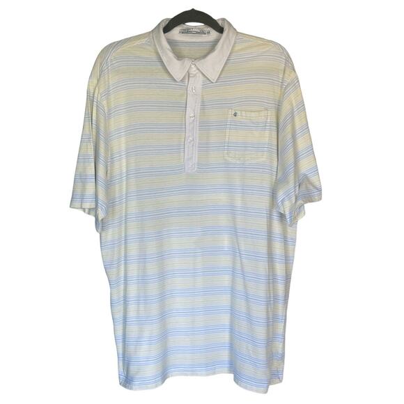 Criquet Polo Shirt Size Men’s XXL 100% Cotton Organic White Yellow Blue Stripes - Picture 1 of 6